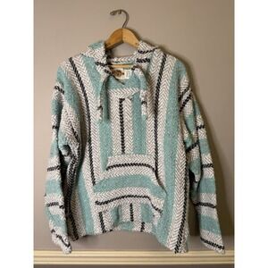 Earth Ragz Blue/teal Poncho Pullover‎ Hoodie Size Medium